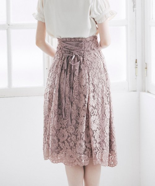 tocco closet(トッコクローゼット)/後ろレースアップデザイン総レーススカート/DUSTY PINK