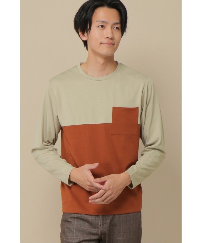 20%OFF！＜マガシーク＞ イッカ コンパクトコットンバイカラーロンＴ メンズ ベージュ LL（XL） ikka】 セール開催中】