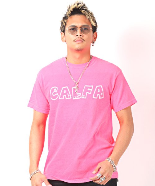 ＜マガシーク＞ ラグスタイル ピグメントCALFAプリント半袖Tシャツ/Tシャツ メンズ 半袖 ピグメント プリント ロゴ メンズ ピンク M LUXSTYLE】