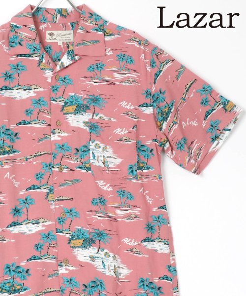 セール Lazar レーヨン アートプリント アロハシャツ 総柄シャツ オープンカラーシャツ 開襟シャツ ラザル Lazar Magaseek