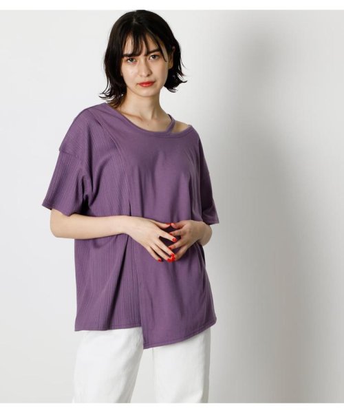 AZUL by moussy(アズールバイマウジー)/2WAY LAYERED LOOSE TOPS/PUR