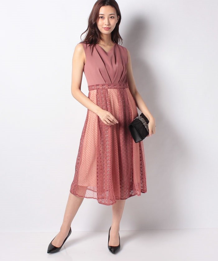 セール パネルレース切替セミロングワンピース インタープラネット Interplanet Magaseek