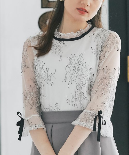 袖口りぼん付きプチフリルネックフラワーレースブラウス トッコクローゼット Tocco Closet Magaseek 袖口りぼん付きプチフリルネックフラワーレースブラウス トッコクローゼット Tocco Closet Magaseek