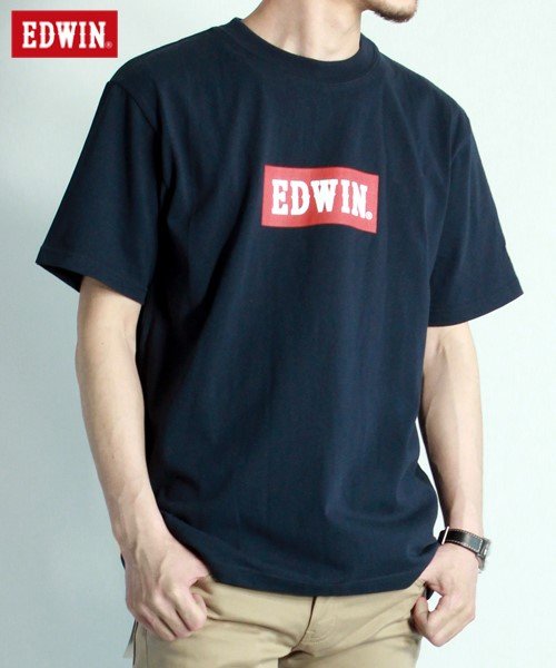 EDWIN(EDWIN)/【EDWIN】 エドウィン ボックスロゴ　半袖 Tシャツ　デニム/ネイビー