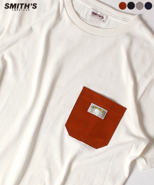Amerikaya(Amerikaya)/【SMITH'S AMERICAN】スミスアメリカン 切り替えポケット付き 半袖Tシャツ/ホワイト