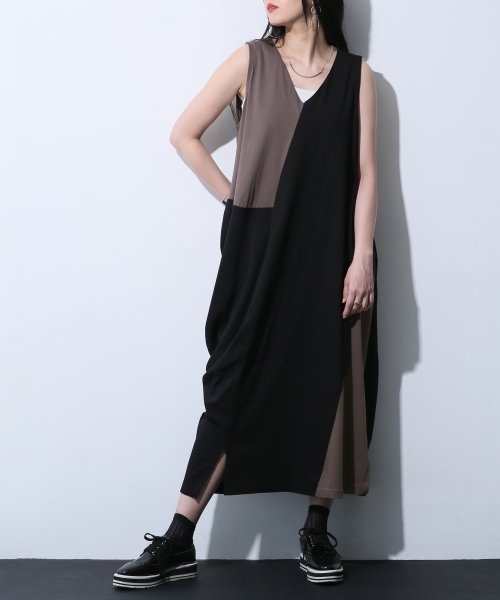 セール バイカラーアシメドレープワンピース オシャレウォーカー Osharewalker Magaseek