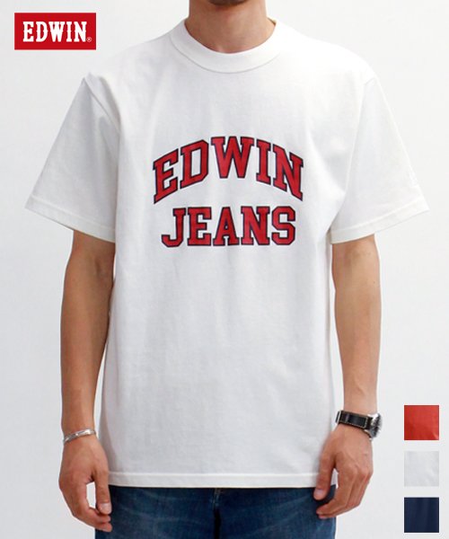 EDWIN(EDWIN)/【EDWIN】 エドウィン カレッジ風ロゴ プリント 半袖 Tシャツ/ホワイト
