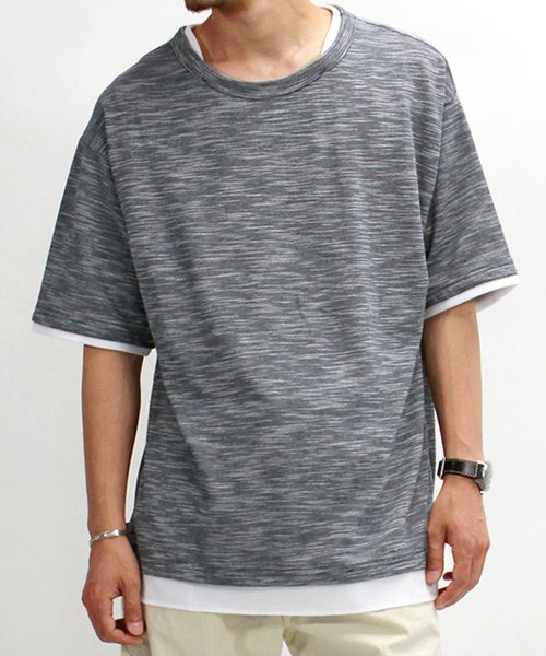 Amerikaya(Amerikaya)/スラブ素材 カノコレイヤード 半袖Tシャツ/ブラック