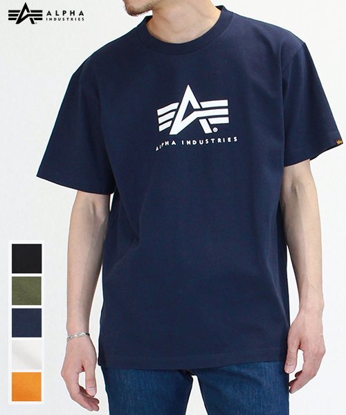 ALPHA INDUSTRIES(アルファインダストリーズ)/【ALPHA】 アルファ Aマーク　ロゴプリント ミリタリー 半袖 Tシャツ/ネイビー