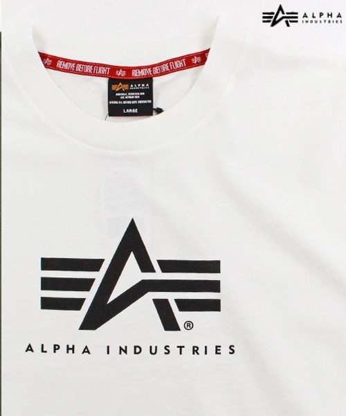 ALPHA INDUSTRIES(アルファインダストリーズ)/【ALPHA】 アルファ Aマーク　ロゴプリント ミリタリー 半袖 Tシャツ/ホワイト