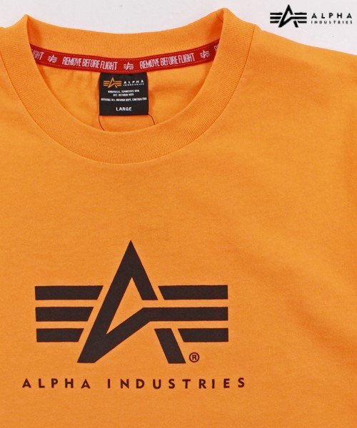 ALPHA INDUSTRIES(アルファインダストリーズ)/【ALPHA】 アルファ Aマーク　ロゴプリント ミリタリー 半袖 Tシャツ/オレンジ