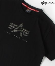 ALPHA INDUSTRIES(アルファインダストリーズ)/【ALPHA】 アルファ Aマーク カモ柄ロゴプリント ミリタリー 半袖 Tシャツ/ブラック