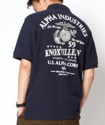 ALPHA INDUSTRIES(アルファインダストリーズ)/【ALPHA】 アルファ プリント ミリタリー 半袖 ポロシャツ/ネイビー