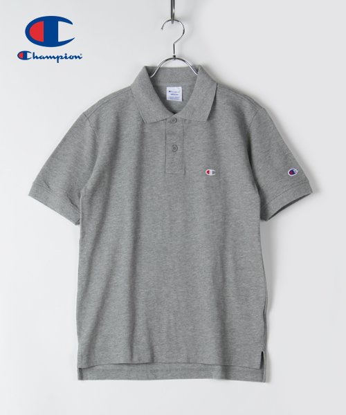 CHAMPION(チャンピオン)/【Ｃhampion】 チャンピオン ワンポイント 無地 カノコ 半袖 ポロシャツ/グレイ