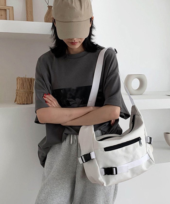 セール キャンバスバッグ ショルダー レディース 通勤通学 帆布 シンプル 斜めかけ ファスナー式ポケット ナチュラル ミニミニストア Miniministore Magaseek