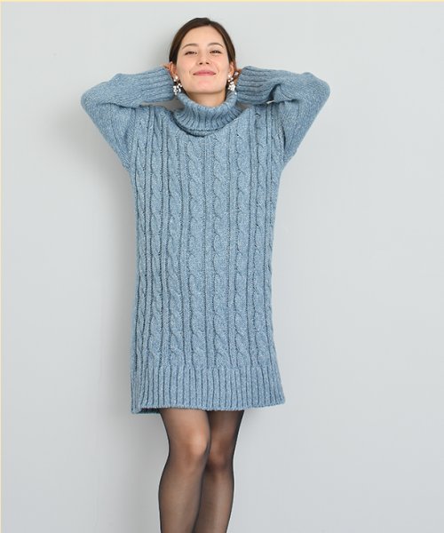 タートルカラーケーブルニットワンピース マタニティ服 伸縮性 柔らか 美ライン ケーブルニット タートルネック マタニティワンピース 妊婦 産前産後 春秋冬 チョコア Chocoa Magaseek