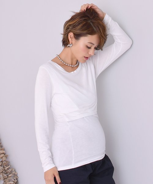 授乳ソフトタッチシンプルｔ マタニティ服 授乳服 伸縮性 マタニティトップス カシュクール ルームウェア 授乳服 シャツ 妊娠 産前産後 オールシーズン チョコア Chocoa Magaseek