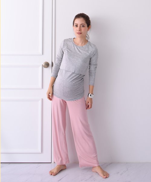 授乳ソフトタッチシンプルｔ マタニティ服 授乳服 伸縮性 マタニティトップス カシュクール ルームウェア 授乳服 シャツ 妊娠 産前産後 オールシーズン チョコア Chocoa Magaseek