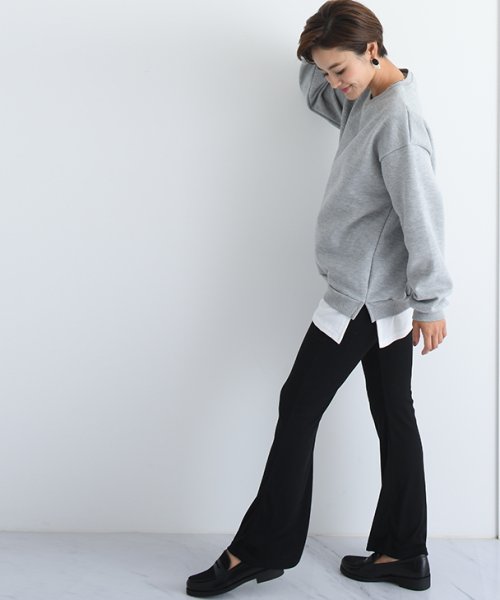 リブ裾ワイドパンツ マタニティ服 マタニティパンツ ワイド ルームウェア ウエストストレッチ素材 リラック 産前産後 春秋冬 美脚 パンツ 美ライン チョコア Chocoa Magaseek