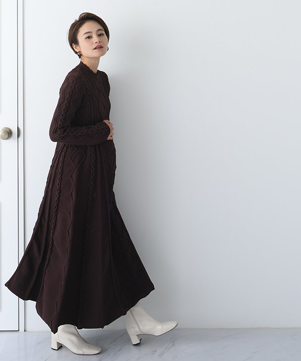 Pre Mo掲載 授乳立体フレアワンピース マタニティ服 授乳服 マタニティワンピース 授乳ワンピース ビッグシルエット フレアワンピ ニット 暖か 妊婦 産 503383256 チョコア Chocoa Magaseek