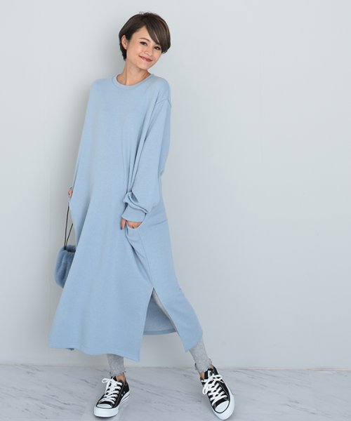 トレーナーワンピース マタニティ服 トレーナー ワンピース スリット パイル加工 妊婦 マタニティ 妊娠 産前産後 春秋冬 トップス マタニティ服 授乳服 チョコア Chocoa Magaseek
