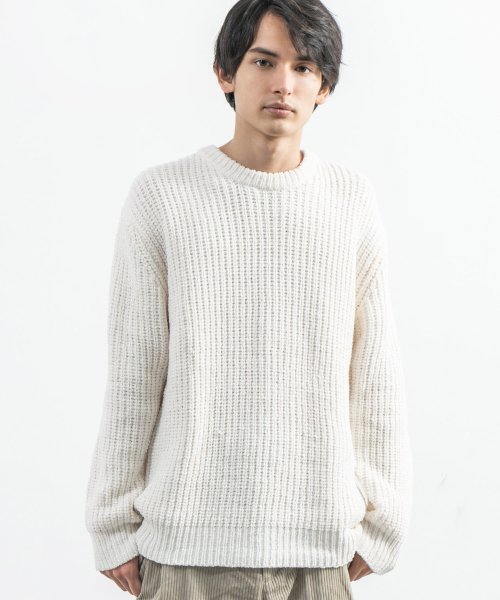 ニット セーター メンズ 長袖 片畦編み クルーネック ベロアタッチ 細身 無地 シンプル カジュアル キレイめ 8433 ロッキーモンロー Rocky Monroe Magaseek