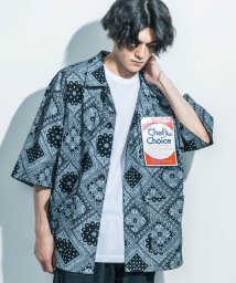 Rocky Monroe(ロッキーモンロー)/ワークジャケット メンズ レディース カバーオール 半袖シャツ ペイズリー バンダナ 綿 コットン カジュアル ストリート ペイズリー 総柄 セットアップ着用可/ブラック