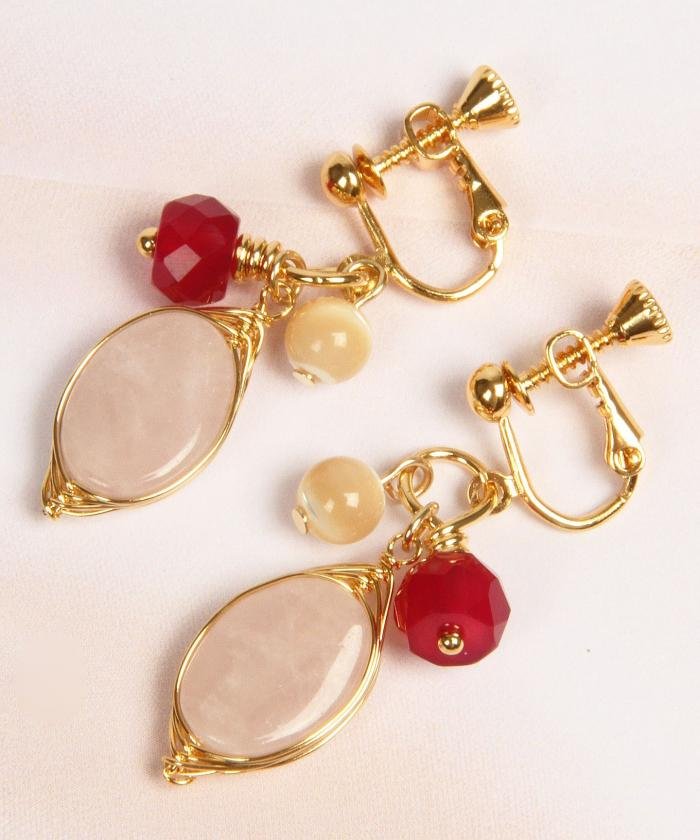 ローズクォーツ レッドアゲートイヤリング ワイスチャーム Wythecharm Magaseek