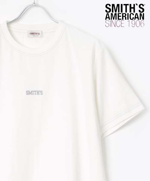 LAZAR(ラザル)/【Lazar】SMITH'S AMERICAN/スミス アメリカン ミニロゴ 刺繍 ステッチ Tシャツ/ホワイト