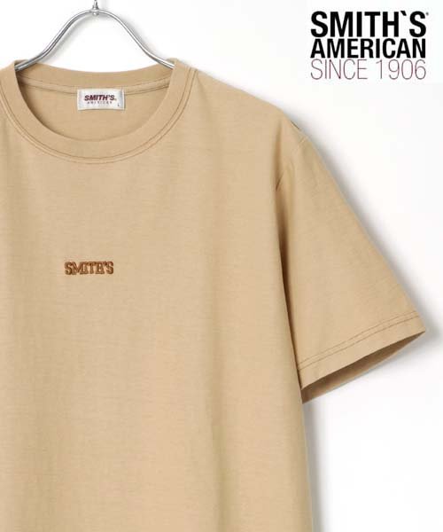 LAZAR(ラザル)/【Lazar】SMITH'S AMERICAN/スミス アメリカン ミニロゴ 刺繍 ステッチ Tシャツ/ベージュ