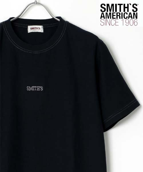 LAZAR(ラザル)/【Lazar】SMITH'S AMERICAN/スミス アメリカン ミニロゴ 刺繍 ステッチ Tシャツ/ネイビー