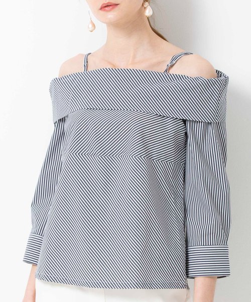 セール オフショルダーストライプ七分袖ブラウス ナラカミーチェ Nara Camicie Magaseek