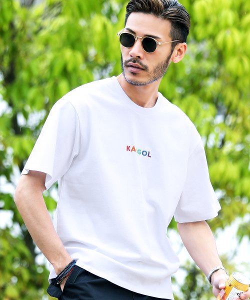 JIGGYS SHOP(ジギーズショップ)/KANGOL(カンゴール)刺繍ロゴTシャツ / Tシャツ クルーネック メンズ ブランド 半袖 半袖Tシャツ ティーシャツ 刺繍/ホワイト系1