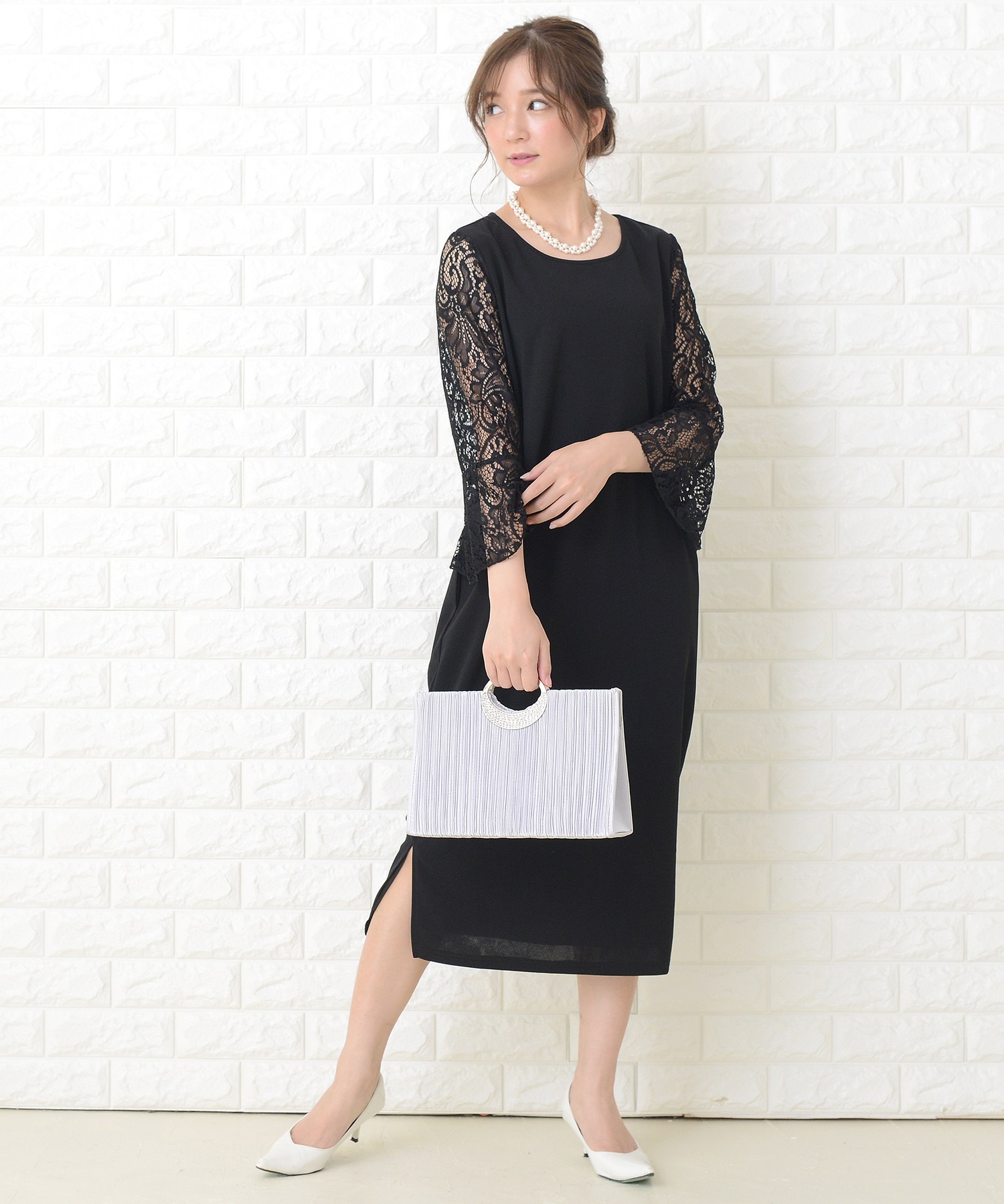 セール レースレディース Lace Ladies フレアレース長袖フォーマルロングワンピース ドレス Magaseek