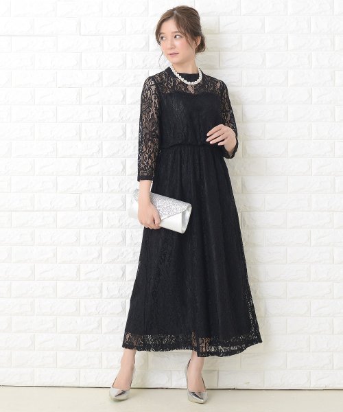 セール シースルー袖総レースロング丈ワンピース ドレス レースレディース Lace Ladies Magaseek