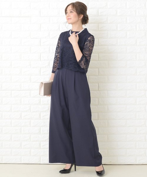 セール レース五分袖オールインワン ワイドパンツドレス レースレディース Lace Ladies Magaseek