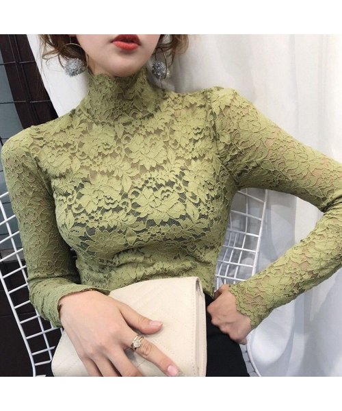 セール 総レース カットソー レディース 花柄 シースルー ハイネック トップス エレガント セクシー インナー 重ね着 ミニミニストア Miniministore Magaseek