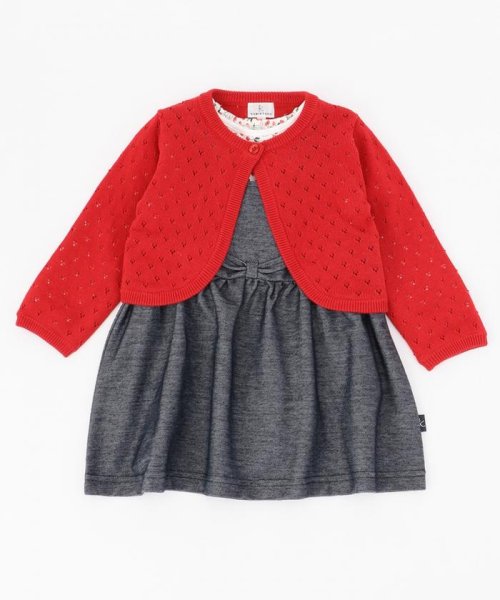 80－90cm】ボレロ+チェリーカットソー+デニムワンピース 3点セット  