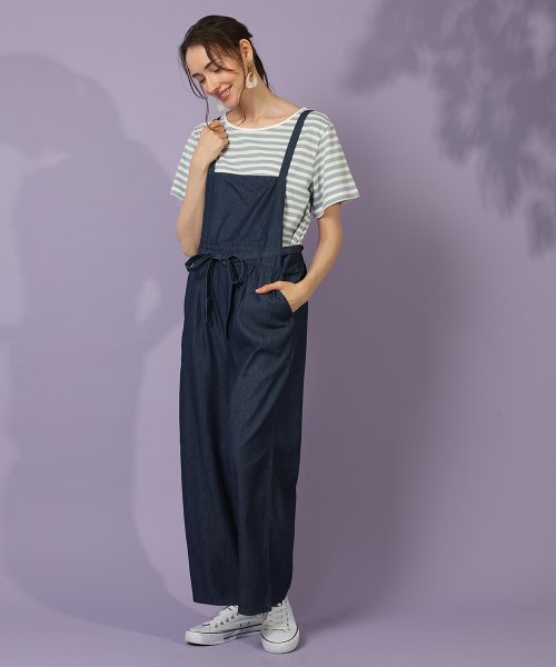 サロペット デニム レディース パンツ 綿 コットン 綿 オールインワン ゆったり リラックス ワイドパンツ ワンピース リボン 春 夏 秋 ポケット 大人 カ Bell ベル Bell Magaseek