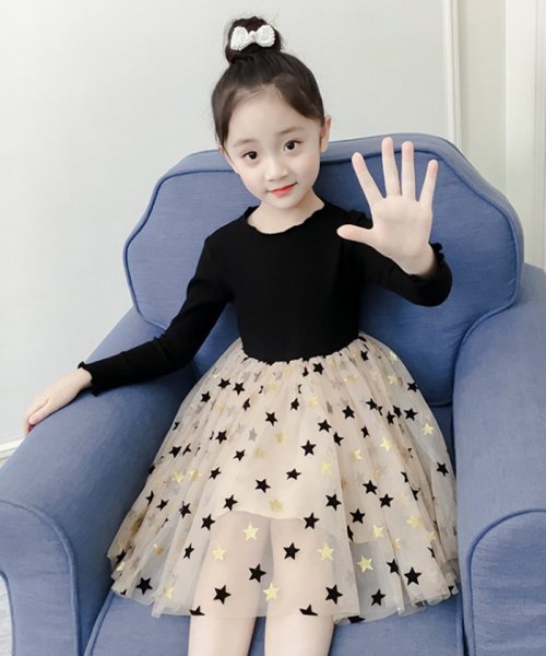 セール 30 Off キッズ 長袖ワンピース 韓国子供服 女の子 ラウンドネック 星柄 ドッキング ワンピース 秋 発表会 演奏会 結婚式 ミニミニストア Miniministore Magaseek