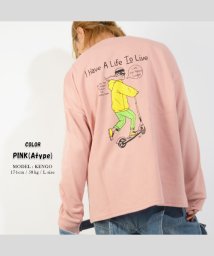 1111clothing(ワンフォークロージング)/ビッグtシャツ メンズ 長袖tシャツ レディース ビッグシルエット 長袖 tシャツ くすみカラー ロンt ゆったり プリント ロゴ tシャツ 大きめ ロング/ピンク系1