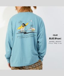 1111clothing(ワンフォークロージング)/ビッグtシャツ メンズ 長袖tシャツ レディース ビッグシルエット 長袖 tシャツ くすみカラー ロンt ゆったり プリント ロゴ tシャツ 大きめ ロング/ブルー系1