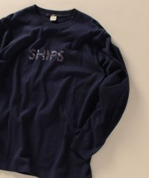 SHIPS MEN(シップス　メン)/【WEB限定】SHIPS: モチーフ ロゴ ペイズリー/フラワー/カモ柄 ロングスリーブ Tシャツ (ロンT)/ネイビー