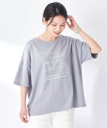 OLIVE des OLIVE(オリーブデオリーブ)/バックレースアップ線画きプリントＴシャツ/ブルー