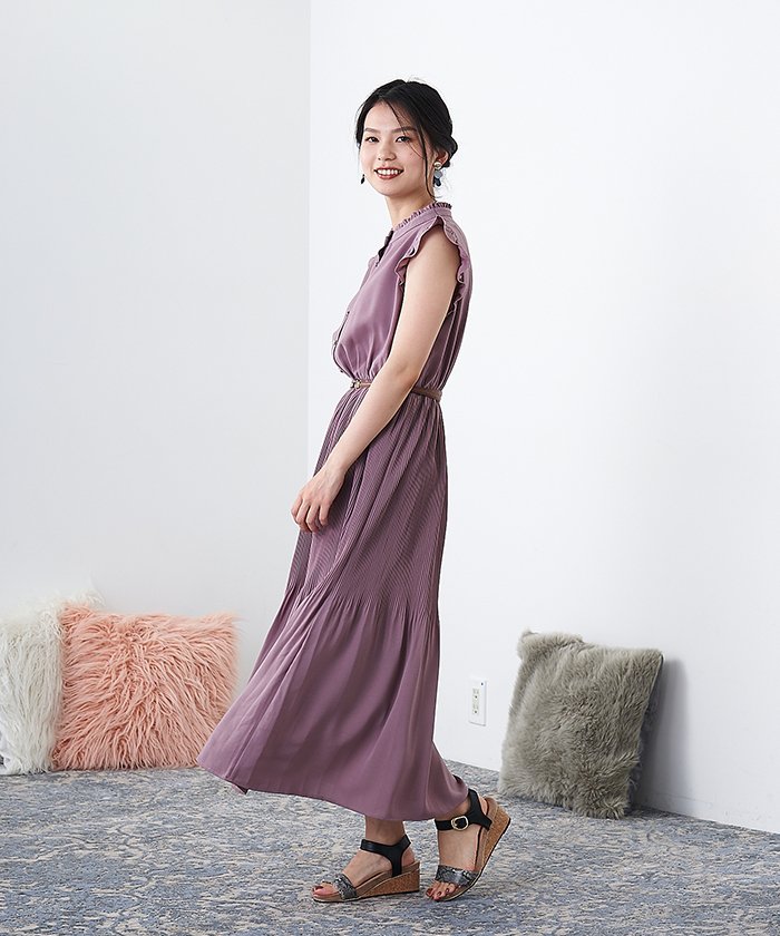 セール オリーブデオリーブ Olive Des Olive 袖フリルノースリ多ボタンワンピース Magaseek