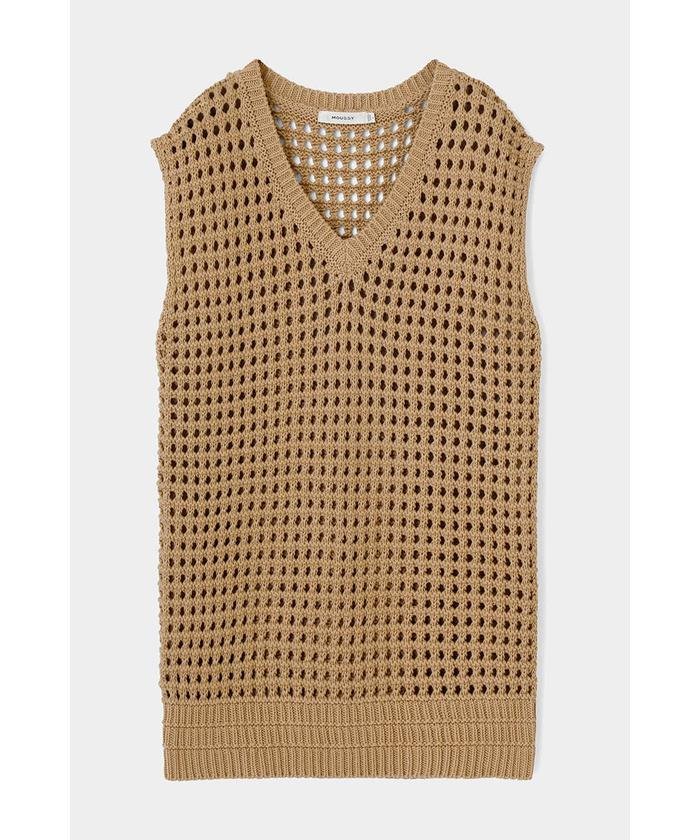 50%OFF！＜マガシーク＞ マウジー SLEEVELESS MESH ニットトップス レディース L/BEG1 FREE MOUSSY】 セール開催中】