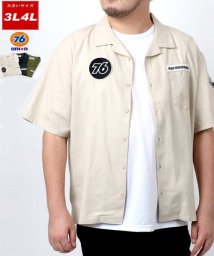 MARUKAWA(大きいサイズのマルカワ)/【76】セブンティーシックス 大きいサイズ ワッペン付き 開襟シャツ オープンカラーシャツ/ベージュ