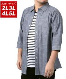 MARUKAWA(大きいサイズのマルカワ)/【セット】 大きいサイズ 麻 ライク 5分袖シャツ×Tシャツ /ブルー