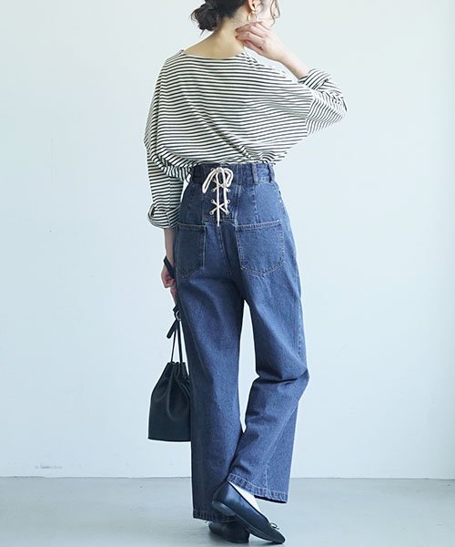 セール 後ろレースアップハイウエストデニムパンツ コカ Coca Magaseek