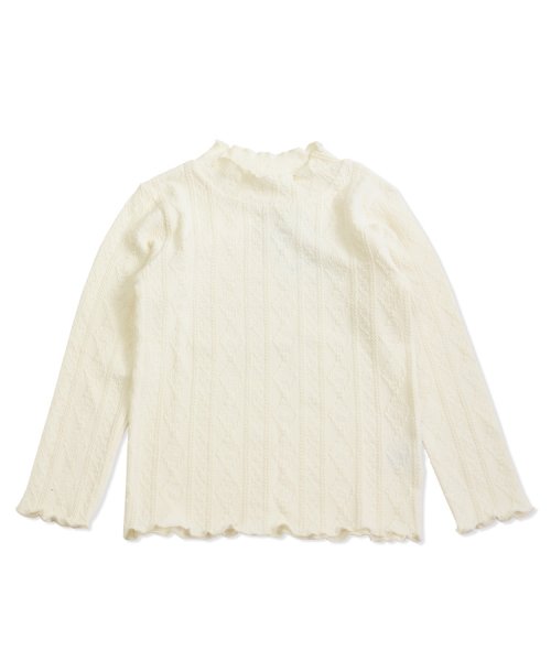 chil2(チルツー)/《全10色》アラン編み模様長袖ハイネックTシャツ/ホワイト